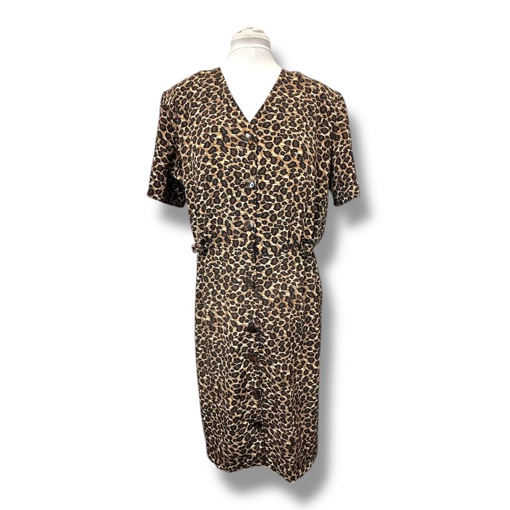 Eiffel New York Vintage Button Down Sheath Midi Dress, Animal Print, size 16